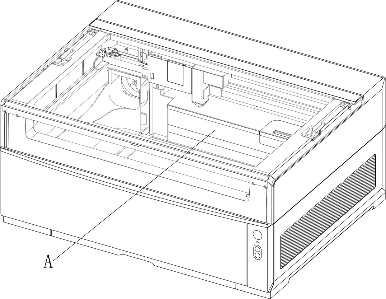 Chinese design registration drawing matching the xTool X1 enclosure and internal gantry